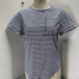 NEW Brunello Cucinelli Striped Cotton Tee Blue White XS